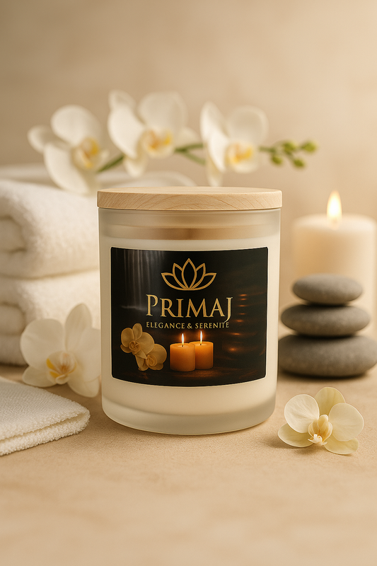 Bougie en Verre Givré PriMaJ — Mèche en Bois Crépitante 11 oz