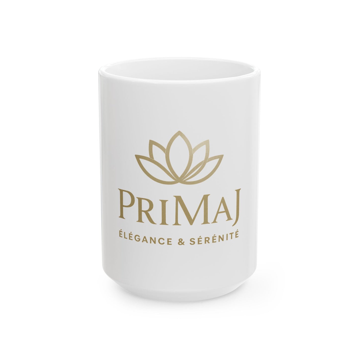 Ceramic Mug — Primal Logo "Élégance & Sérénité" Gold Lotus Coffee Tea Cup (11oz, 15oz)