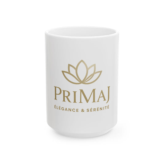 Ceramic Mug — Primal Logo "Élégance & Sérénité" Gold Lotus Coffee Tea Cup (11oz, 15oz)
