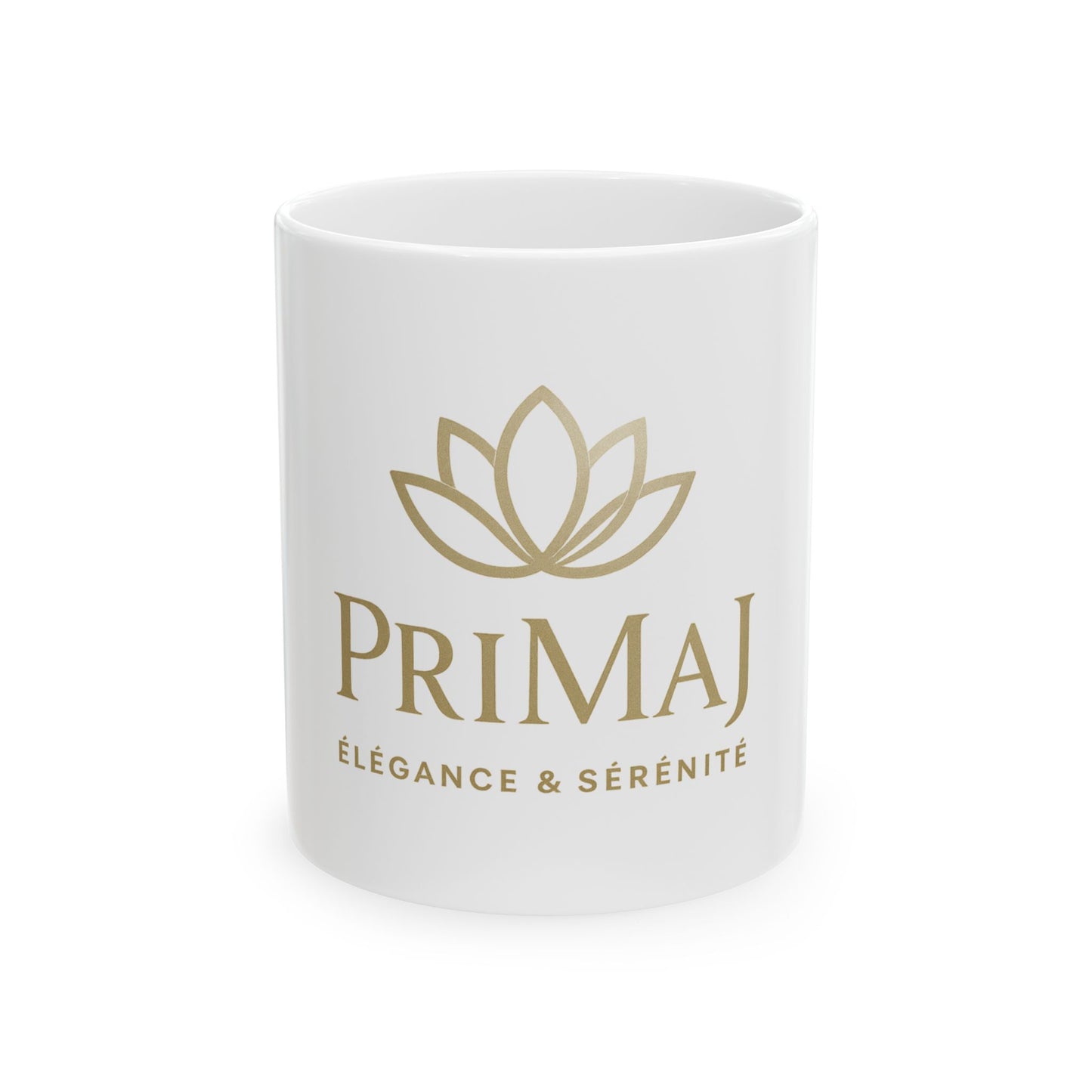 Ceramic Mug — Primal Logo "Élégance & Sérénité" Gold Lotus Coffee Tea Cup (11oz, 15oz)