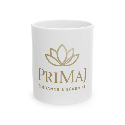 Ceramic Mug — Primal Logo "Élégance & Sérénité" Gold Lotus Coffee Tea Cup (11oz, 15oz)